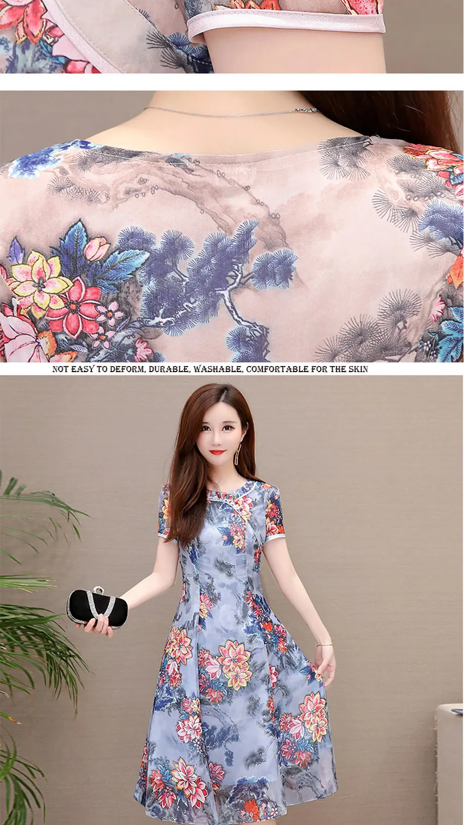 Летнее платье lmpasted Cheongsam PlusSize платье Элегантное Цветочное платье шифоновые платья для женщин похудение возраст платья