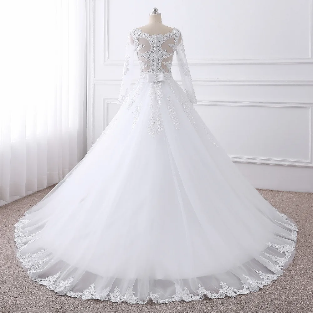 Lover Kiss Vestido de noiva жемчуг длинный рукав с бисером свадебное платье кружевные свадебные платья для невесты с бантом настоящий халат de Mariage