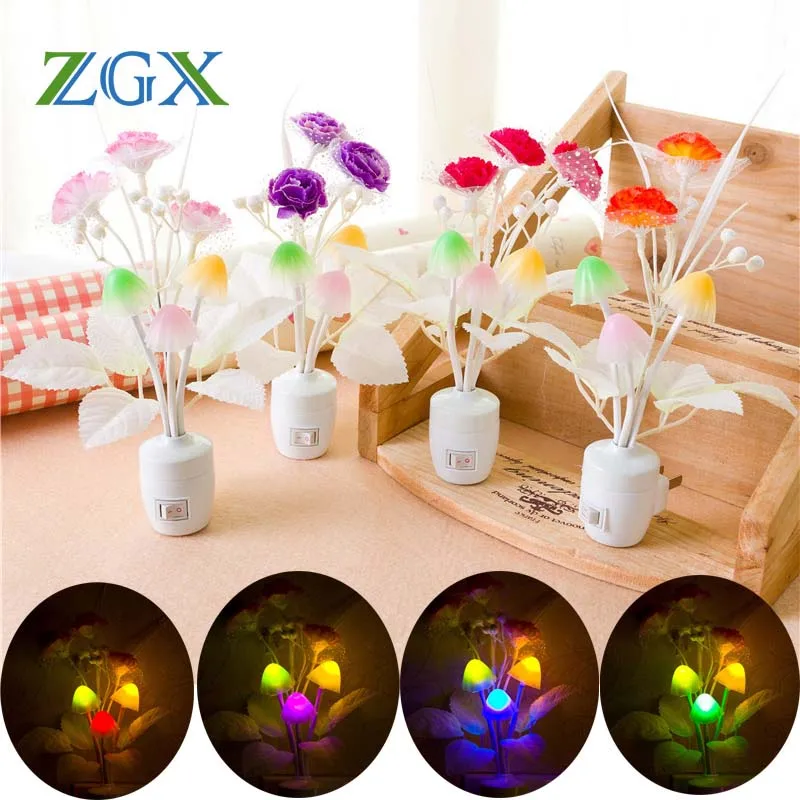 

LED lilac Night Light kids sleeping Lamp mushroom good dream Illumination Romantic Colorful 7 colors Luminaria EU US Plug flower