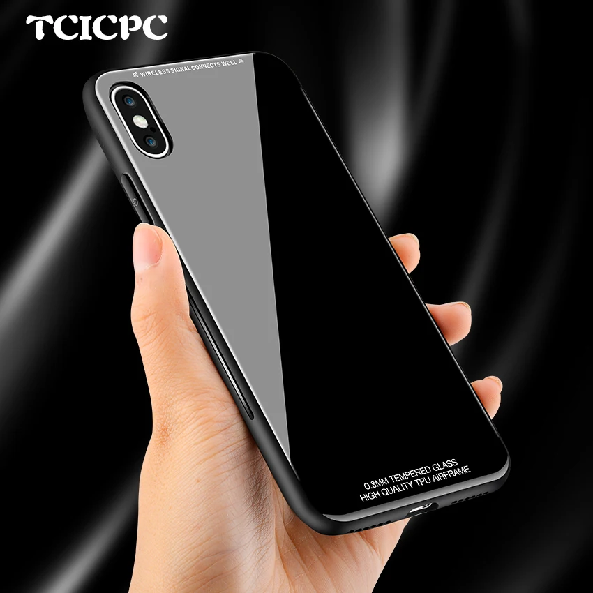 Tcicpc для iPhone 10 чехол X Case силиконовая рамка + зеркало из закаленного стекла задняя