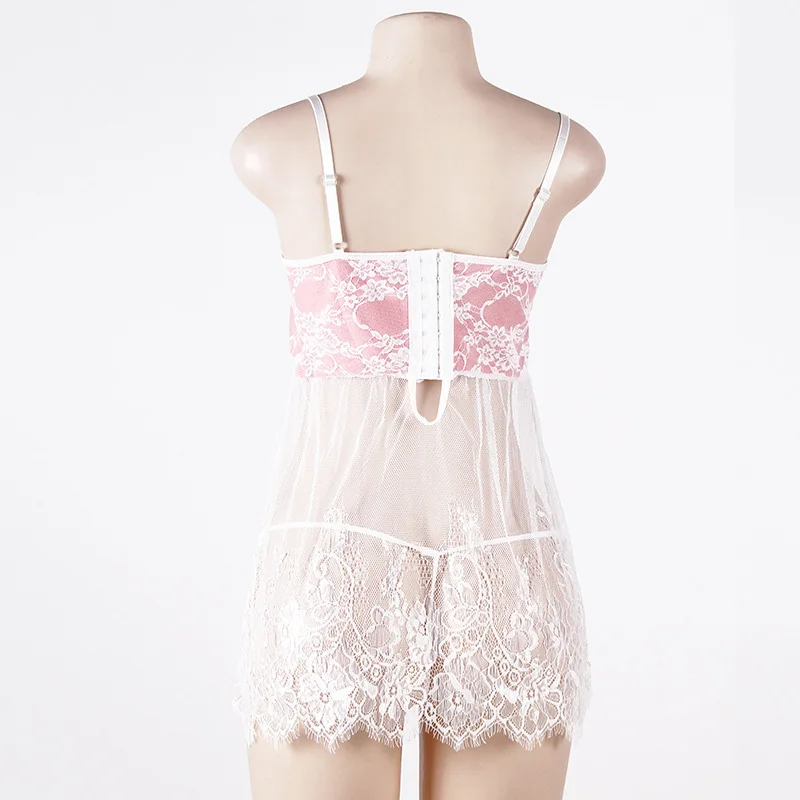 Милый лук розовый большой размер женские пижамы вышивка кружева белье дышащая