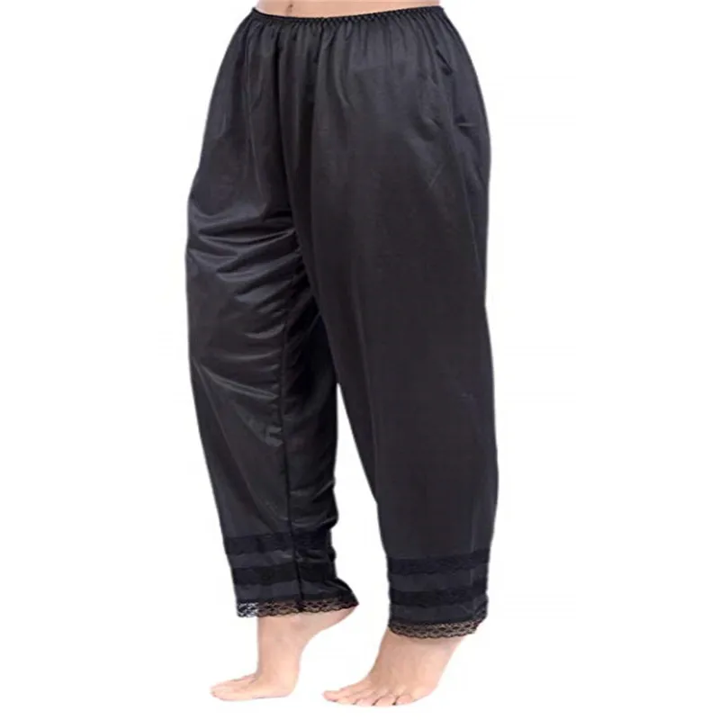 

New Fashion Womens Ladies Plain Casual Pants Satin Lace Summer Solid Ankle-Length Loose Elastic High Waist Empire Straight