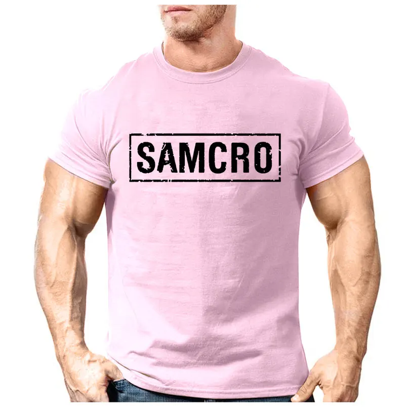 Хлопковые футболки с принтом Samcro, мужские футболки большого размера, короткий рукав, облегающие модные топы и футболки, мужская одежда XXL лето - Цвет: pink