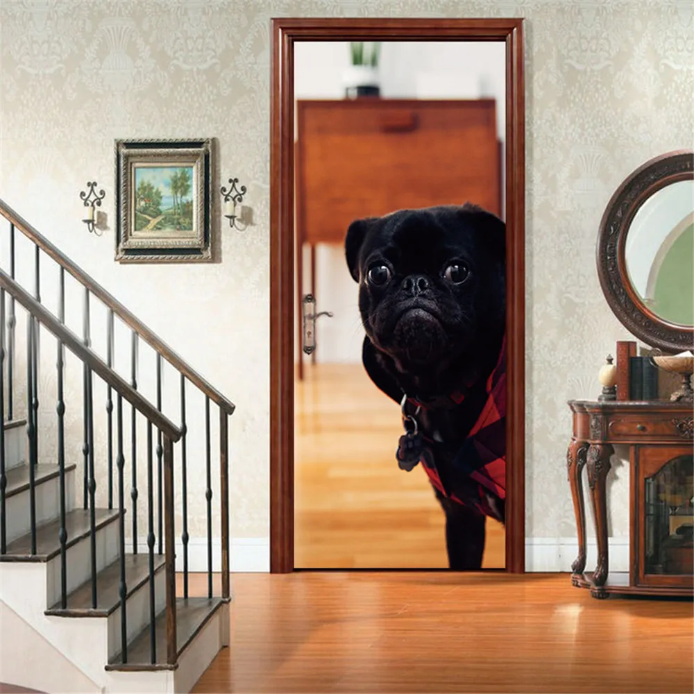 Самоклеящиеся наклейки на дверь собаки черные Домашние животные нестандартный