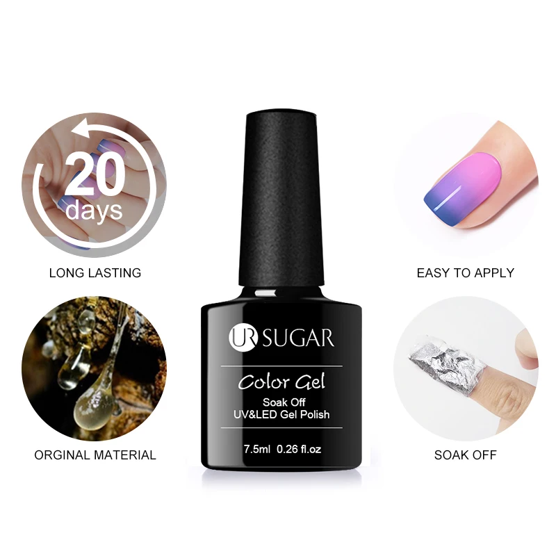 

UR SUGAR 7.5ML Thermal Gel Nail Polish Temperature Color Changing Glitter Sequins Soak Off UV LED Gel Varnish Nail Art Laquers