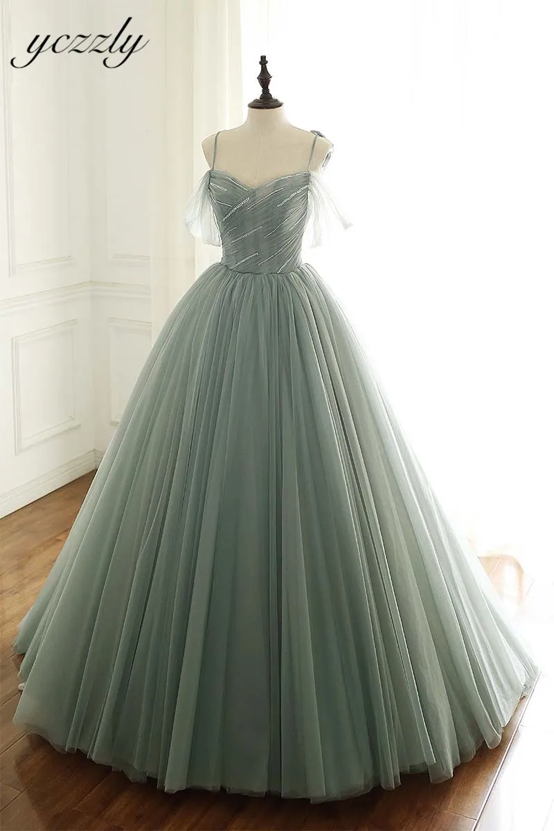 Vestido De Noiva Princesa элегантное платье на тонких бретельках бальное платье со стразами зеленое свадебное платье Длинные свадебные платья с открытыми плечами