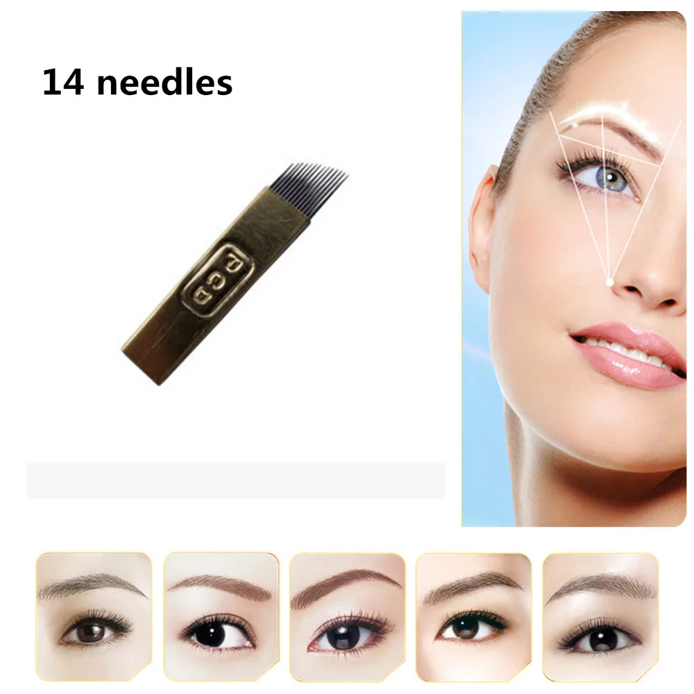 50pcs Microblading Permanent Makeup Blade Manual Eyebrow Tattoo Pen Blades 14 Needles Individual package