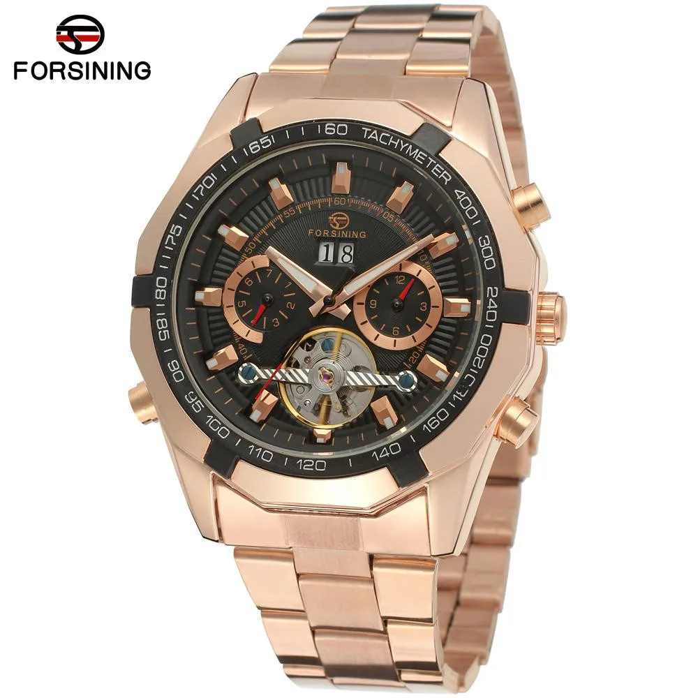 Новые модные роскошные брендовые FORSINING мужские часы цвета розового золота