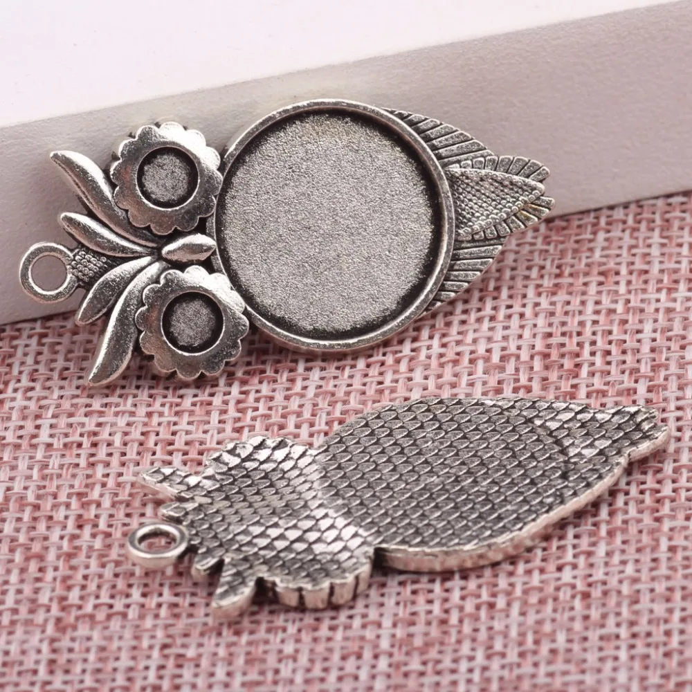 

onwear 20pcs owl cabochon pendant settings 20mm dia blank cameo base trays diy jewelry bezels antique bronze+silver