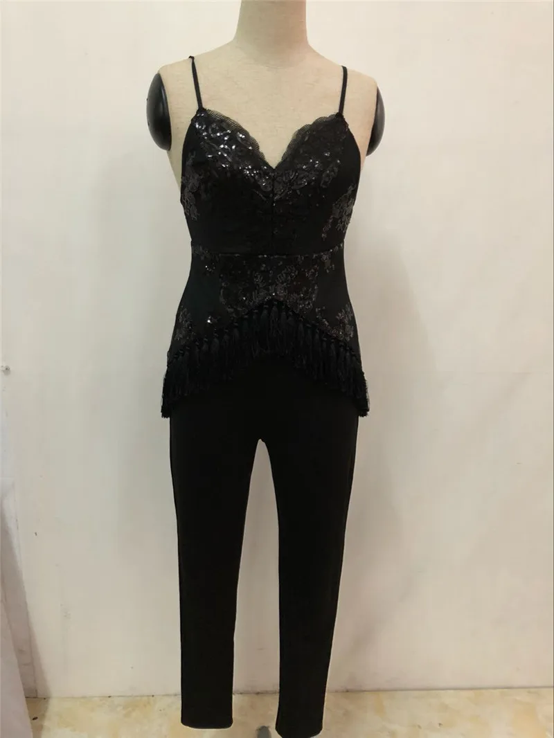 Женский Блестящий Комбинезон с V образным вырезом и открытой спиной|sequined jumpsuit and