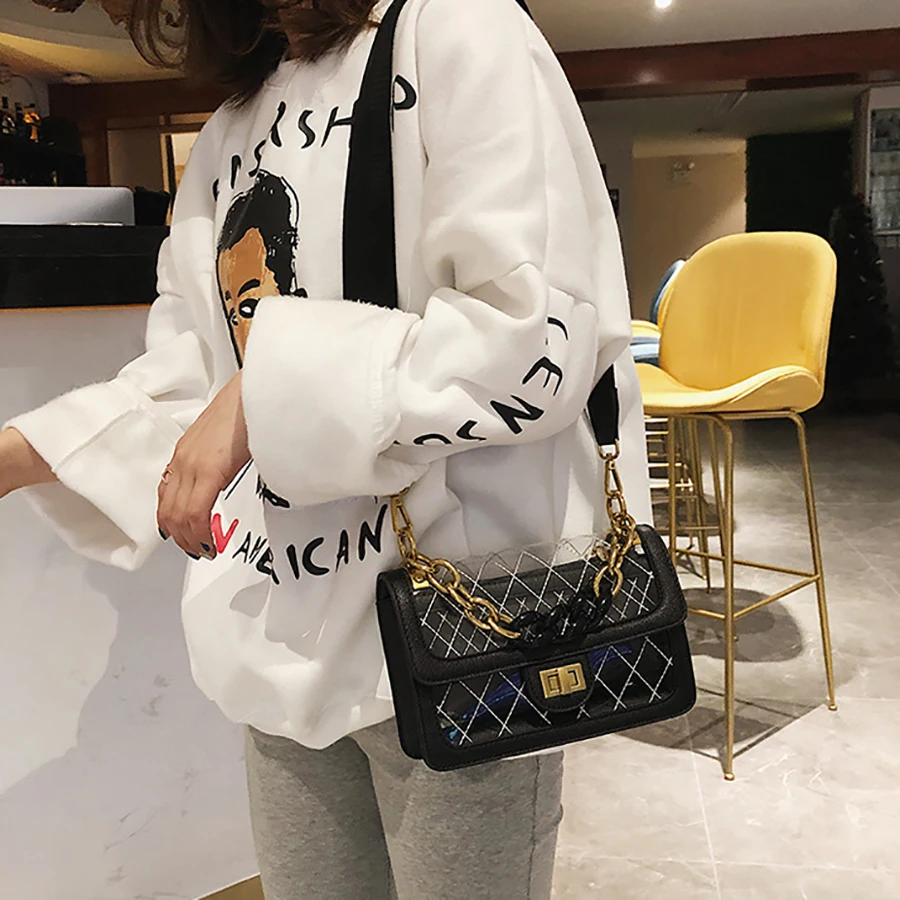 Прозрачные женские сумки мессенджеры с ромбовидной решеткой сумка на цепочке