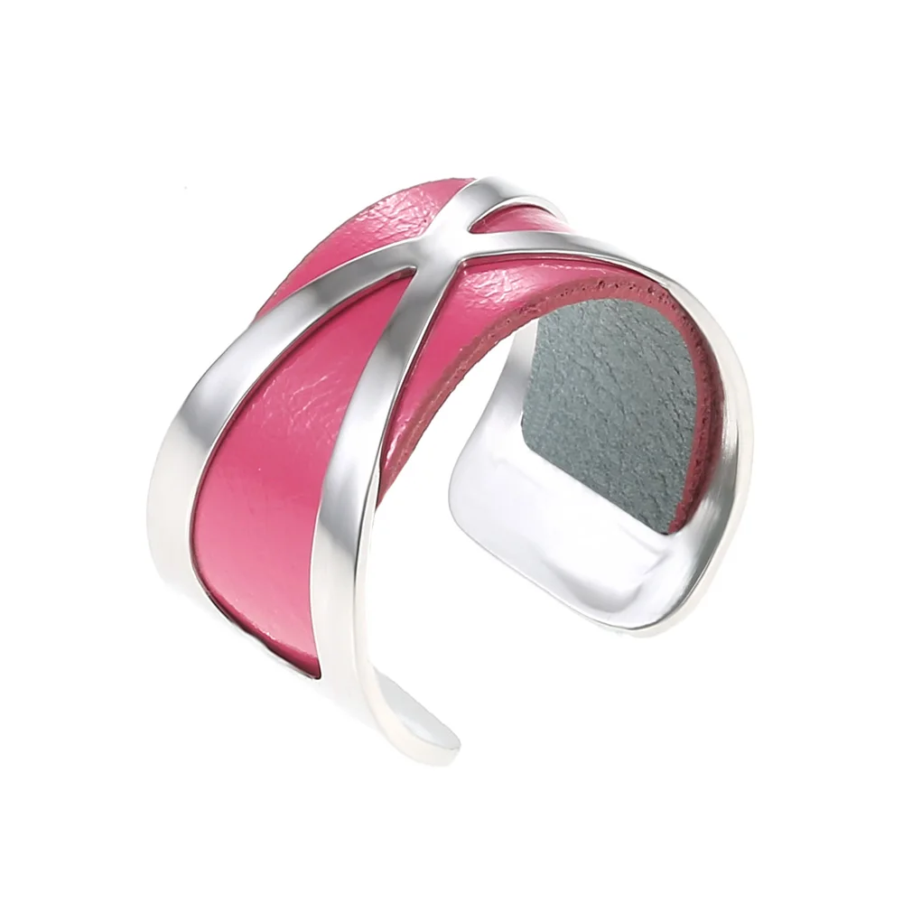 SR0001702 Кремо жоржет широкое кольцо из нержавеющей стали Bijoux серебряное регулируемое кольцо открытый свободный размер Argent двустороннее кожаное кольцо - Цвет основного камня: SR0001702