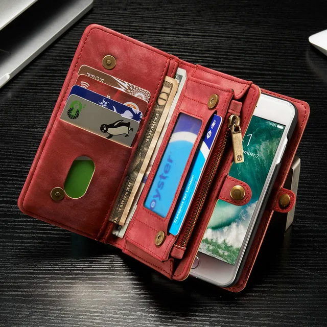 Роскошный кожаный чехол для iPhone X, 7, 8, 6s, 6 Plus, XS Max, XR, 11 Pro, откидной Магнитный Многофункциональный кошелек, чехол для телефона с карманом для карт - Цвет: Red