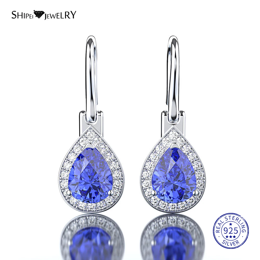 Shipei 925 пробы, серебряные, желтые, розовые, белые сапфировые серьги в форме капли воды, хорошее ювелирное изделие, висячие серьги для женщин
