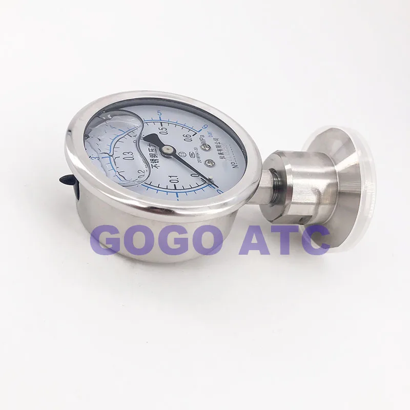 Sanitary stainless steel 304 YTP60BF Diaphragm pressure gauge clamp chuck type shockproof pressure gauge Quick clamp manometer