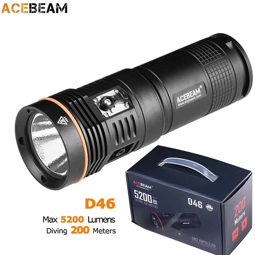 ACEBEAM D46 Дайвинг фонарик CREE XHP70.2 Макс 5200 люмен луч бросать 398 м погружения light 200
