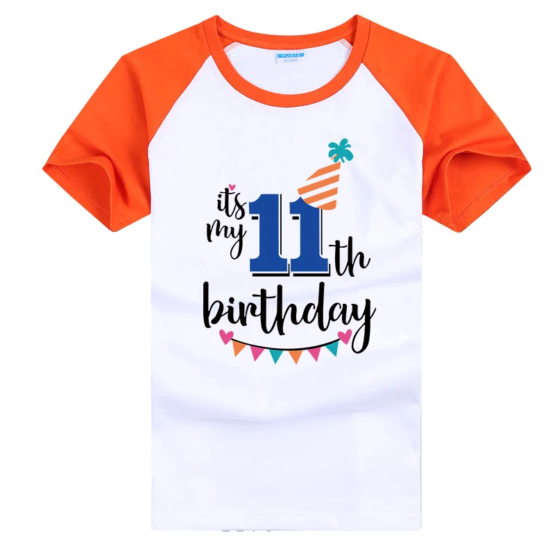 Orange-11 Детская футболка с надписью «Happy Birthday» для мальчиков, праздничная одежда с короткими рукавами для детей 1, 2, 3, 4, 5, 6, 7, 8 От 9 до 10 лет - Цвет: Orange-11
