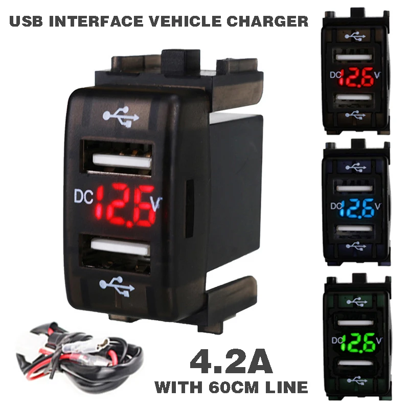 Универсальное автомобильное зарядное устройство 4.2A, двойной USB порт, зарядка, вольтметр, дисплей, адаптер для сотового телефона, зеленый, синий, красный светодиодный дисплей