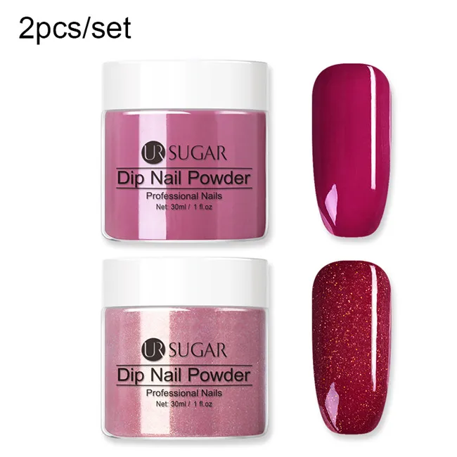 2pcs set 8 Ur Sugar дизайн ногтей погружение ногтей порошок система Комплект градиентный Французский ногтей натуральный сухой голографический блеск эффект без лампы лак гель - Цвет: 2pcs set 8