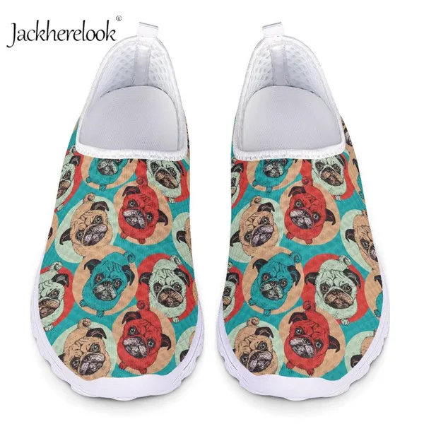 Jackhereook/женские летние кроссовки; дышащие лоферы; большие размеры; женские слипоны с милым цветочным принтом; обувь на плоской подошве с принтом собаки; против запаха - Цвет: HX1057AA