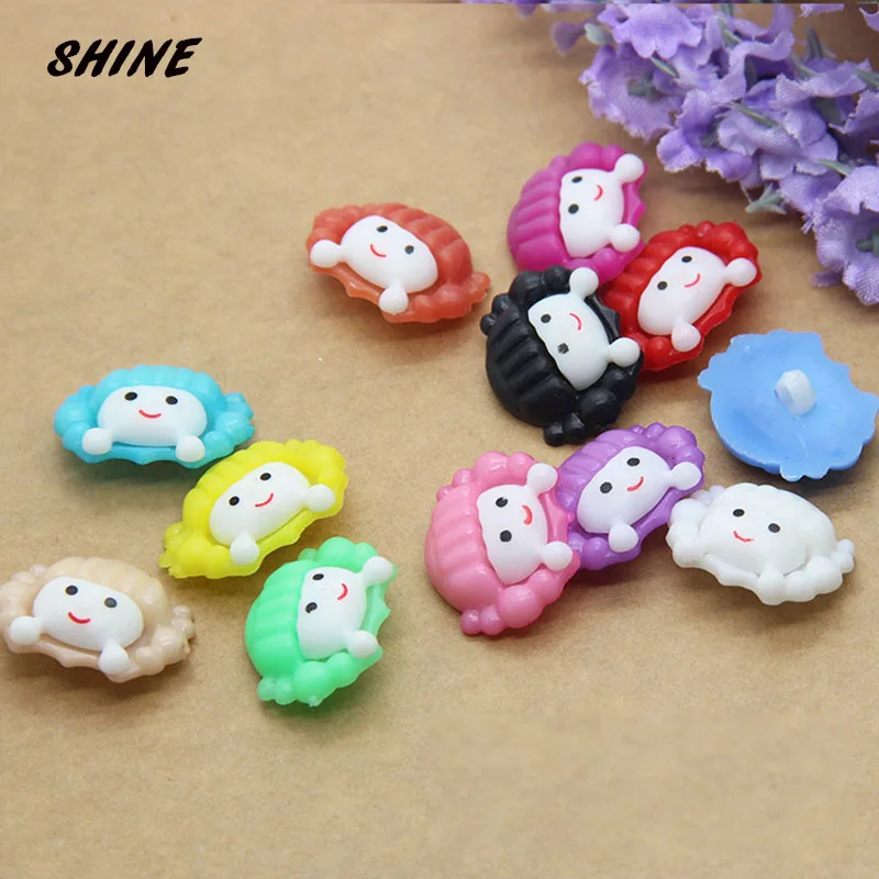 SHINE Resin Sewing Buttons Scrapbooking Little Girl Multicolor Mixed Shank Cartoon 23 x 17mm 50 PCs Costura Botones Decorate