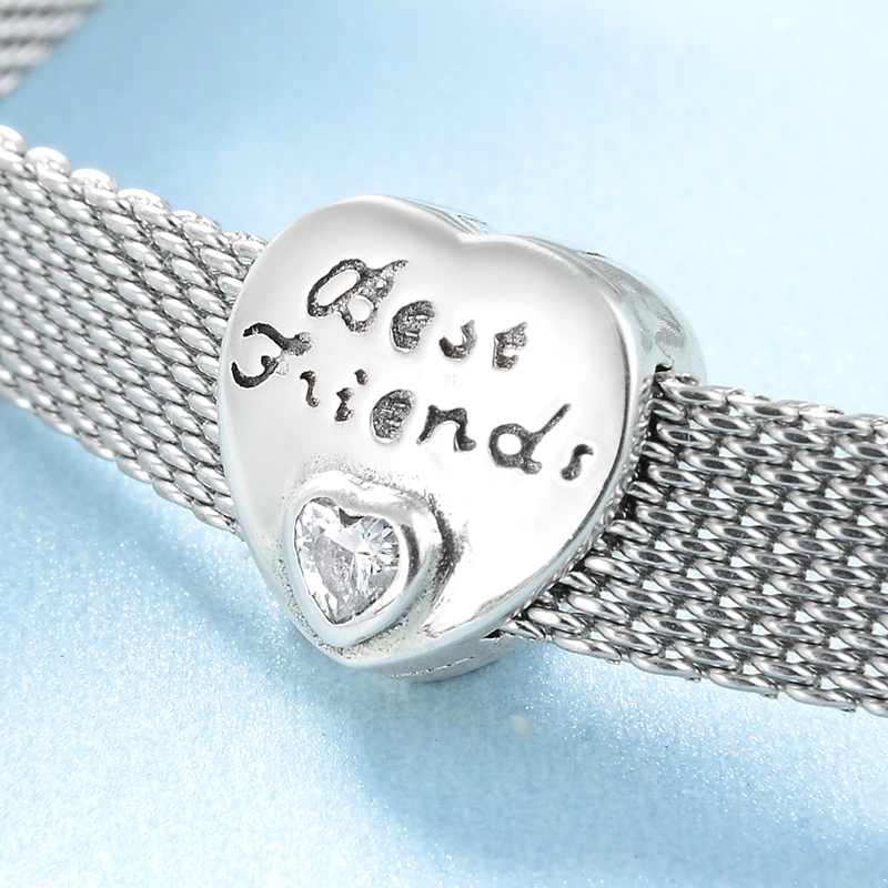 Подлинное 925 пробы Серебряное сердце с надписью Best Friend бусина с зажимом амулеты для изготовления ювелирных изделий подходят Оригинальное отражение браслет