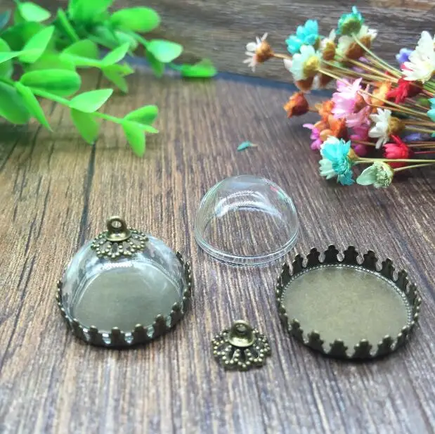 100 компл./лот 20 мм прозрачный полукруглый флакон со стеклянной крышкой подвеска с