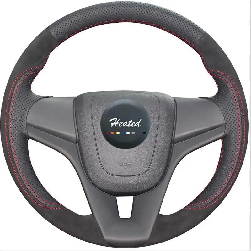 Оплетка на крышке рулевого колеса для Chevrolet Cruze 2009- Aveo 2011- Holden Cruze 2010 capa para volante - Название цвета: black and suede