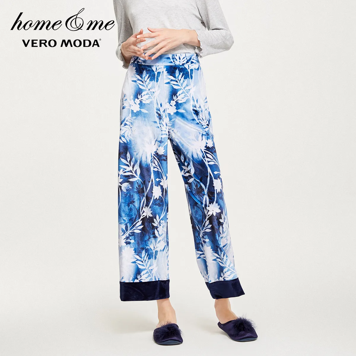 Midnight blue Vero Moda новые женские цветочные принты Обрезанные широкие брюки пижамы брюки | 3181P7502 - Цвет: Midnight blue