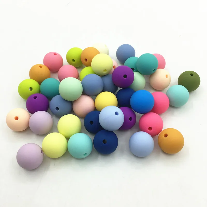 50 шт./лот силиконовый свободный бисер ребенок прорезывание зубов Beads-40colors-безопасный пищевой класс прорезывания зубов жеванные круглые силиконовые бусы