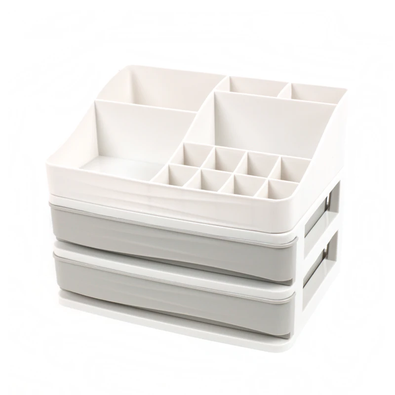 grey 2 layer drawer Высококачественный пластиковый органайзер для макияжа, Настольная коробка для хранения косметики, ящик для хранения косметики, туалетный столик, стойка для ухода за кожей - Цвет: grey 2 layer drawer