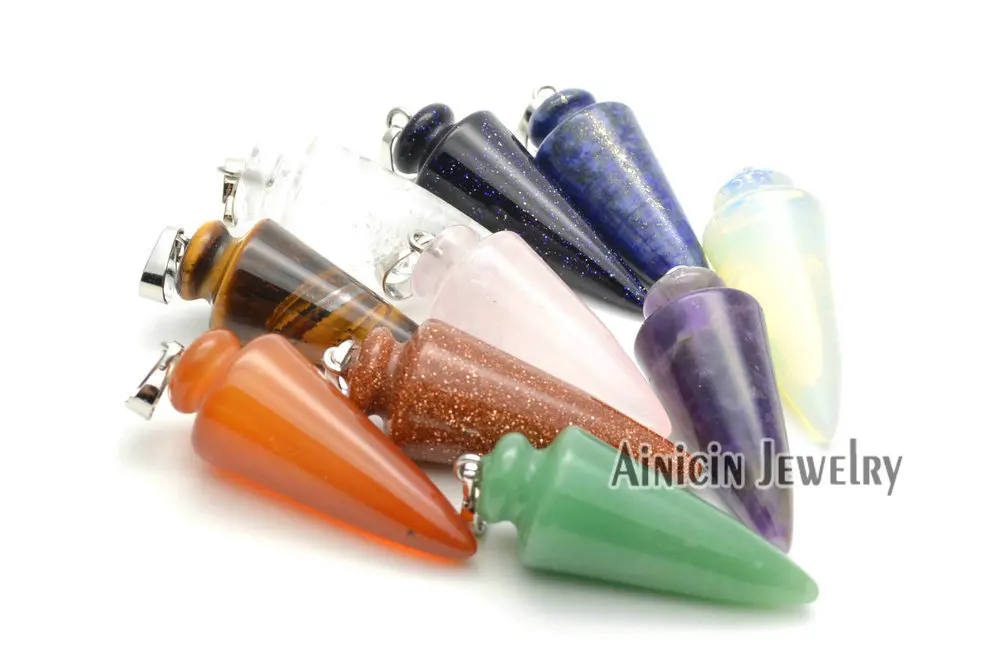 Круглые Подвески в форме конуса с пулями из полудрагоценного камня 5 шт. (без