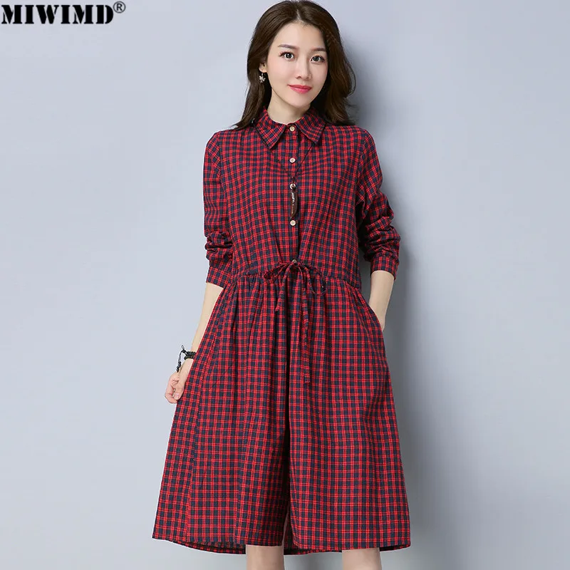 MIWIMD 2018 Новая мода осень зима Для женщин Повседневное свободные плед из хлопка и