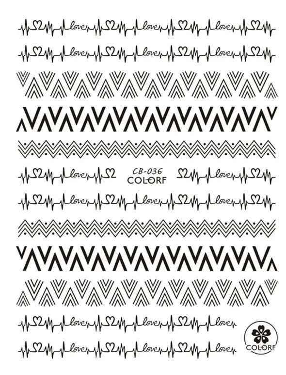 CB series CB-36 wave line Black White Gold Silver letters 3d nail art stickers decal template diy nail tool decorations