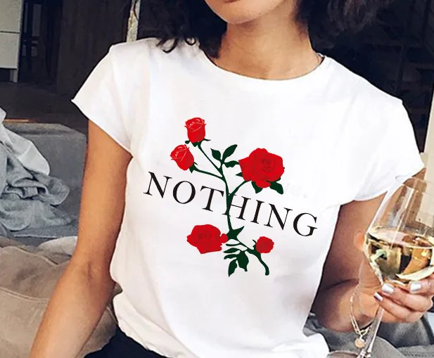 New ins web celebrity the same rose print nothing with round neck and short sleeves | Женская одежда