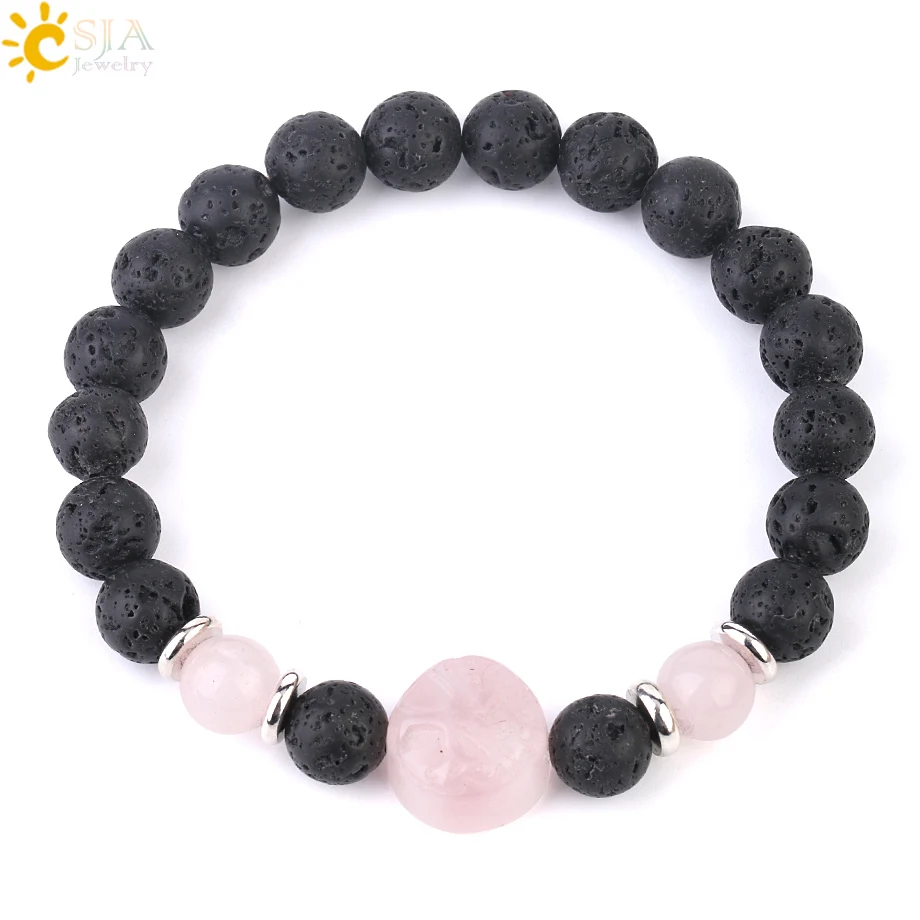 Rose Quartz Csja натуральная Лава браслет с гравировкой Дерево жизни большая бусина Фиолетовый Кристалл Lapis розовый кварц эластичные браслеты для мужчин женщин G005 - Окраска металла: Rose Quartz