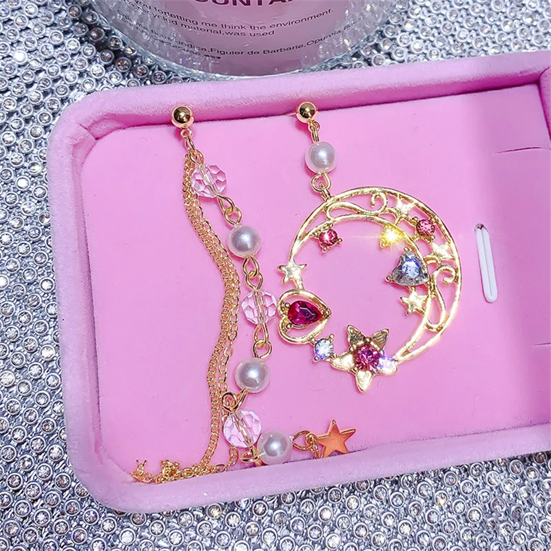 Модные серьги золотого цвета с жемчугом и звездами Луной для женщин Роскошные