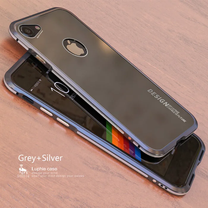 LUPHIE чехол для iPhone 8 Plus чехол Роскошный тонкий металлический алюминиевый каркас жесткий пластиковый защитный чехол для телефона iPhone 8 задняя крышка - Цвет: Grey and Silver
