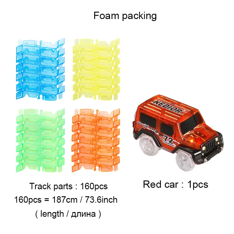 160 tracks 1 red car Изгиб Flex светящийся гоночный трек DIY железнодорожный вагон игрушки для детей Волшебная вспышка автомобиля светится в темноте - Цвет: 160 tracks 1 red car