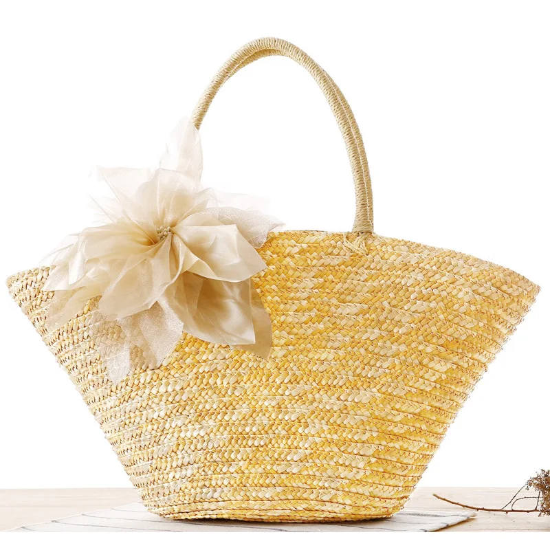 Пены Летняя Пляжная сумка для женщин соломы Тканые Цветок Tote сумки 2020 в | Сумки с ручками -32803892256