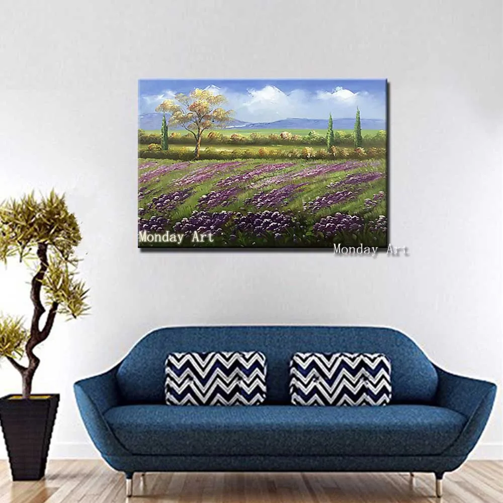 

Wall Art Canvas Painting Modular Purple Lavender Field Provence Landscape Modern Romantic Large Size oil painting best Artwork