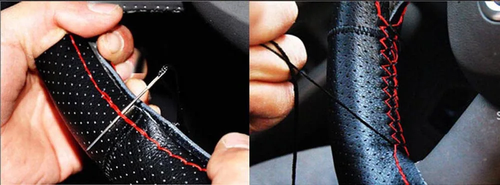 Автомобильный чехол на руль Кожаная оплетка мягкий гоночный универсальный