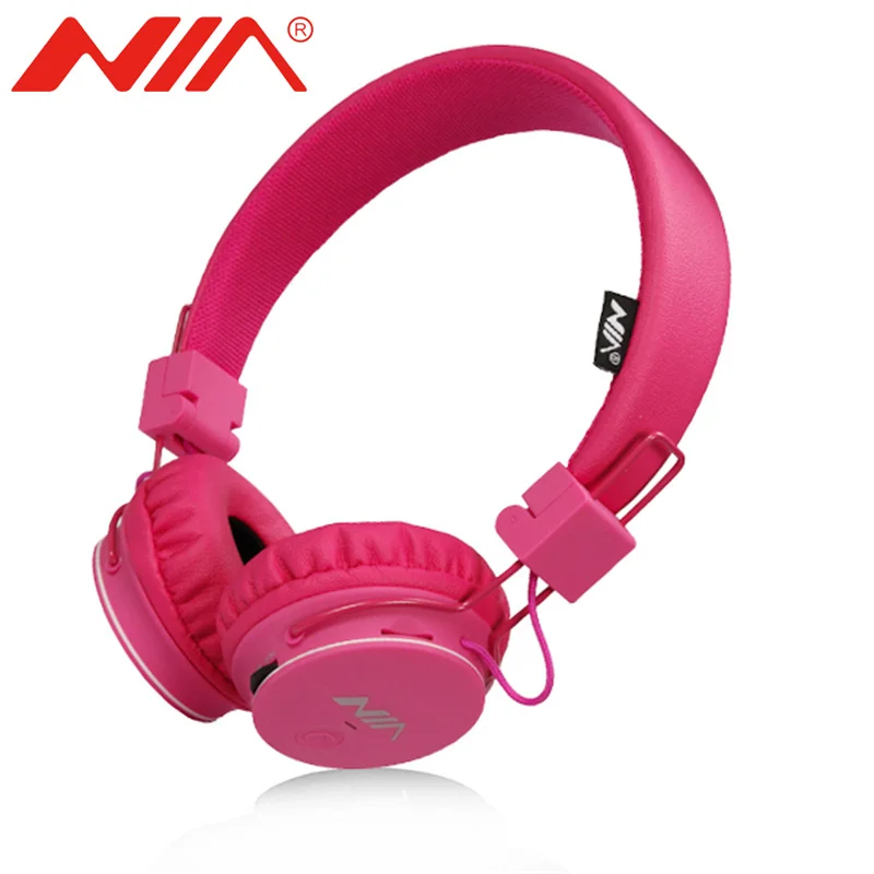 Pink NIA X2 беспроводной и проводной оголовье на ухо наушники Hi-Fi стерео звук многофункциональная Поддержка FM SD карты - Цвет: Pink