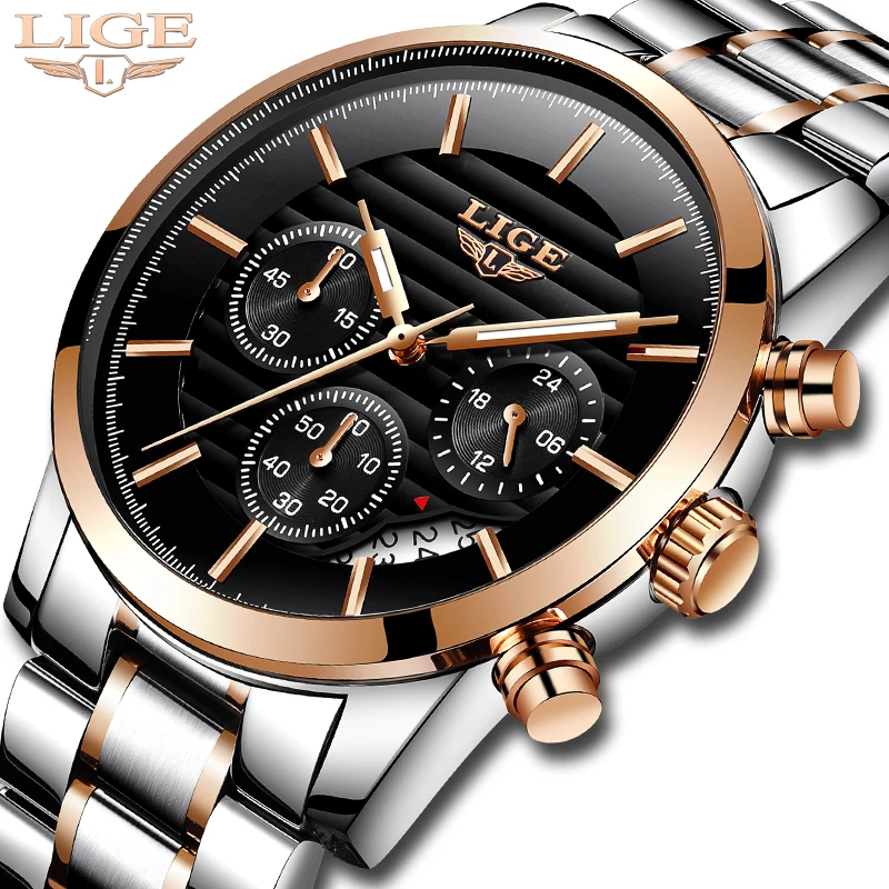 2019 LIGE для мужчин смотреть лучший бренд класса люкс Бизнес Кварцевые наручные