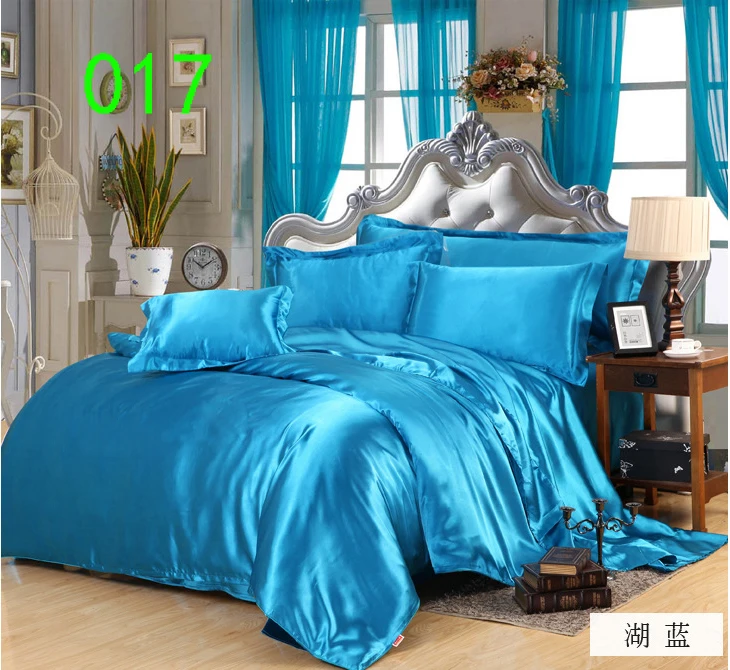 

Bedroom Shallow Blue Bedclothes Set Bedding Sets Home Tribute Silk 3Pcs 4Pcs Duvet Cover Quilt Cover Sheets Pillowcase