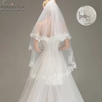voile mariage 1 5m lace edge short wedding veil with comb two layers tulle bridal veil cheap wedding accessories veu de noiva