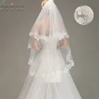 Voile Mariage 1.5M Короткая Фата с Кружевной Кромкой Расческой Двухслойная Вуаль Невесты Дешевые свадебные Аксессуары Veu de Noiva