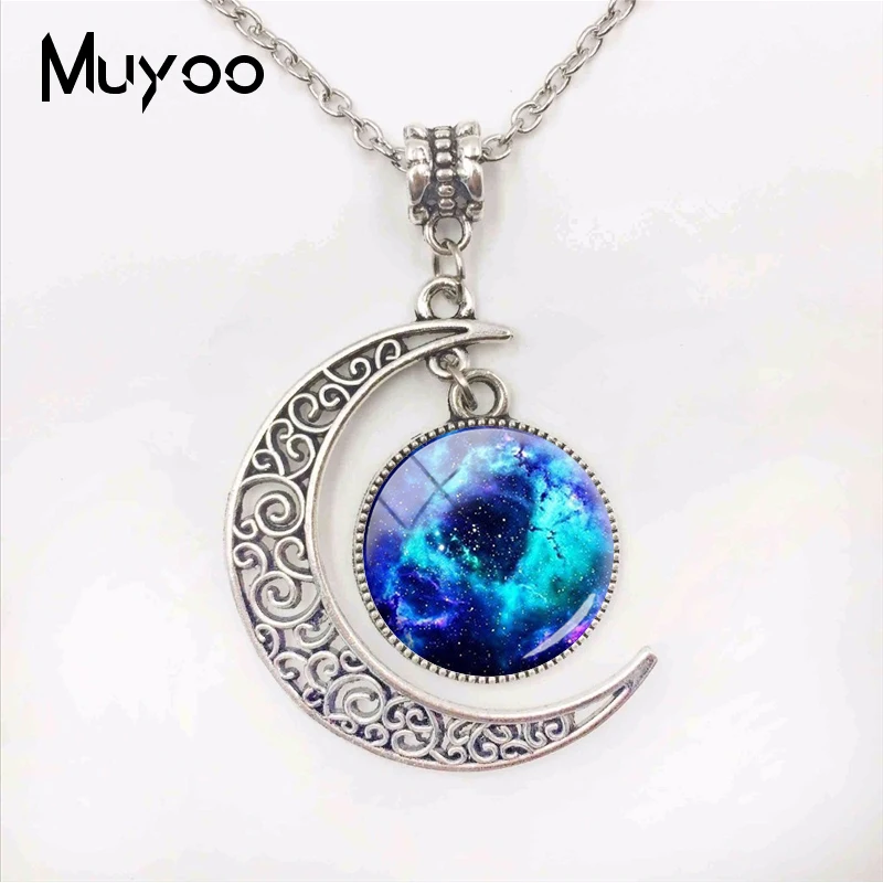 New Fashion Galaxy Space Fashion Plated Glass Cabochon Moon Necklace Handmade Jewelry Pendants for Women Jewelry Gifts