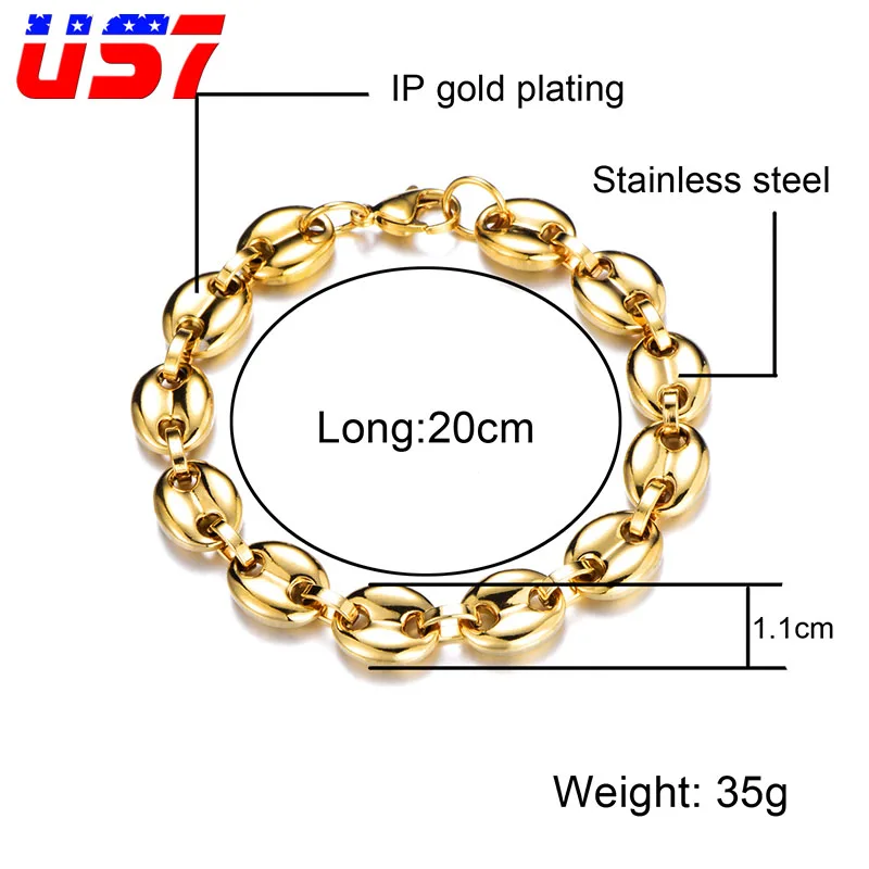 Gold color US7 кофейные бобы цепи браслеты из нержавеющей стали для женщин и мужчин Nk Figaro звенья цепи браслеты для мужчин ювелирные изделия Хип-Хоп Цепи - Окраска металла: Gold color