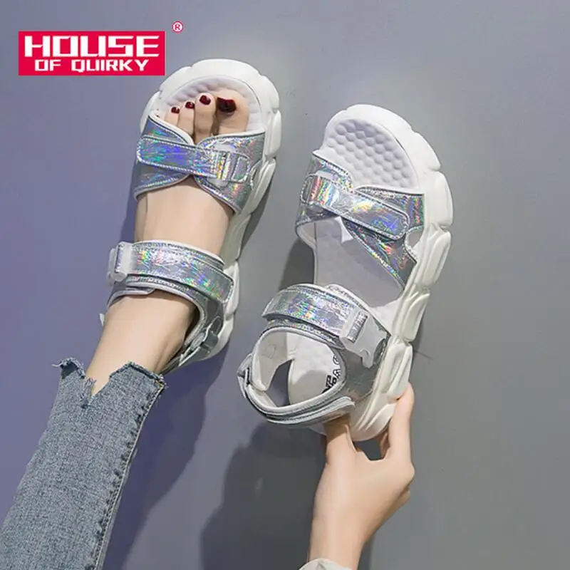 Peep Toe Platform Beach Ladies Shoes Comfortable Flat Shoes Women Rubber Sandals Women Outdoor Flats Sandalen Summer Shoes Woman